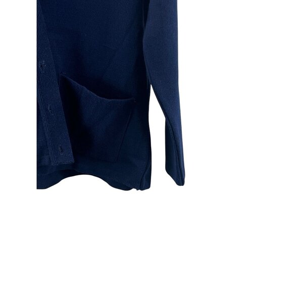 Bm Collection Navy Blue Acrylic Cardigan Pockets Button Front Knit Mature Size M - Picture 9 of 11